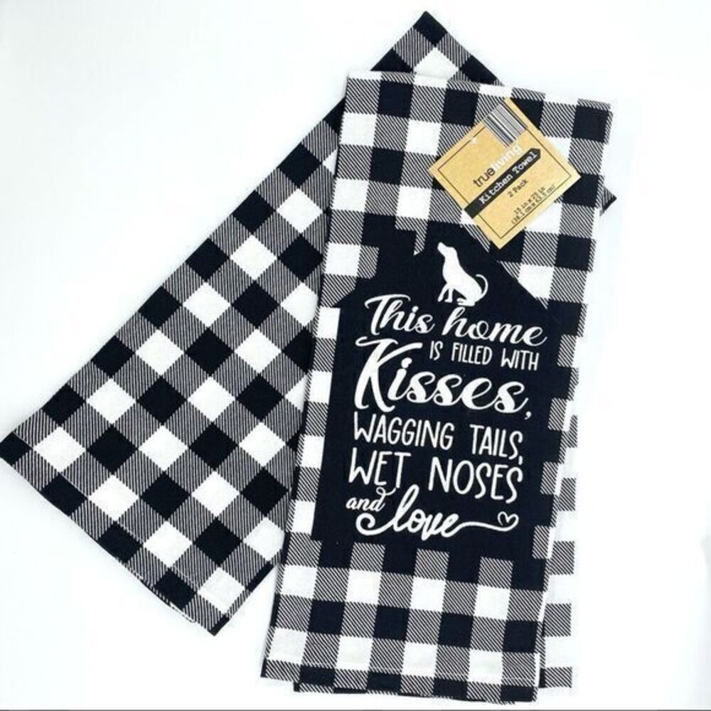 Dog Lover Plaid Kitchen Towel Set New